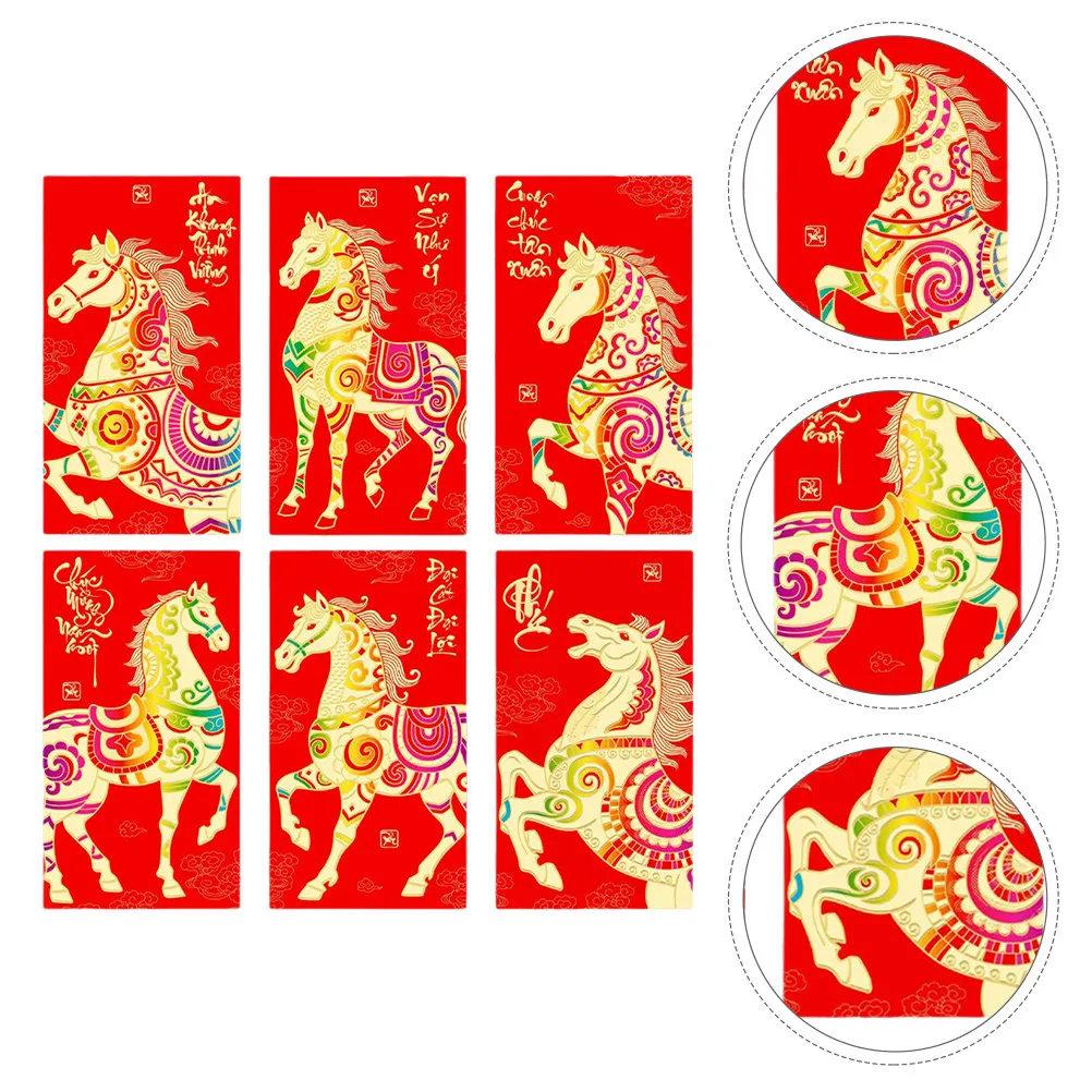 

36Pcs Chinese Red Envelopes 2026 Horse Year Theme New Year Hongbao Lucky Money Pockets Spring Festival Cash Envelope Traditional