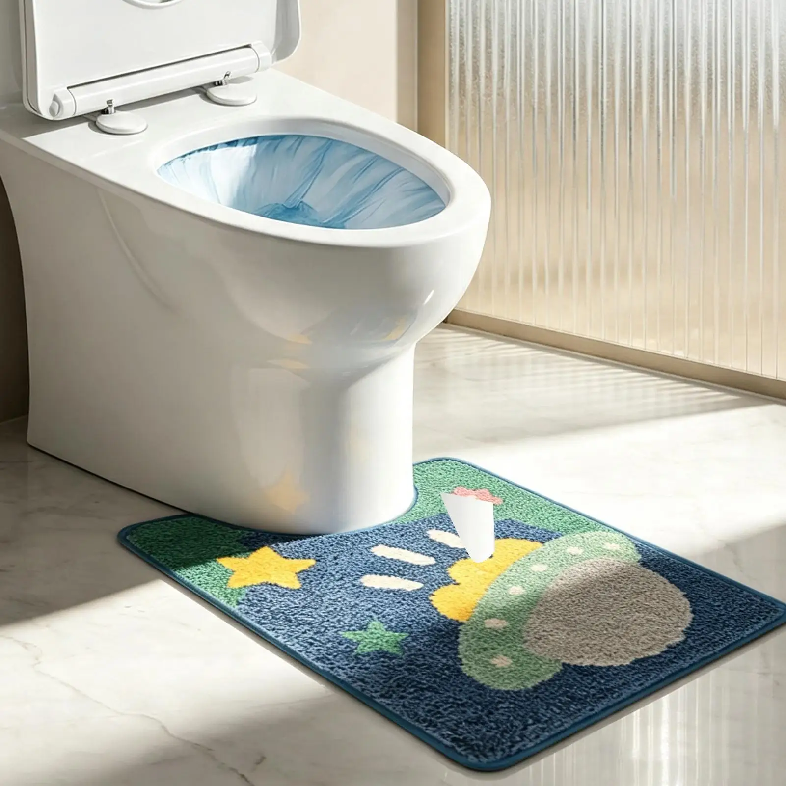 Toilet Rug Abstract Marble Bath Mat Alien Spaceship  Modern Home Bathroom Decor Anti-Slip  Rug  Bathroom Mat Home Decoration