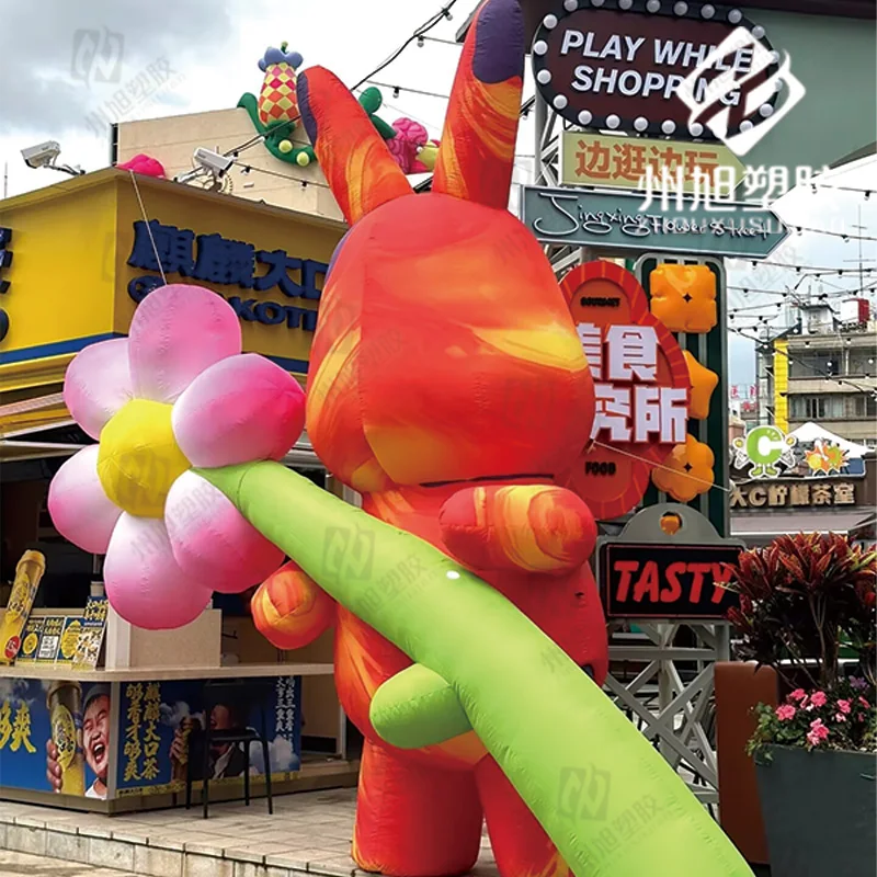 

Inflatable cartoon rabbit with flower air model Easter bunny outdoor activities decorative props