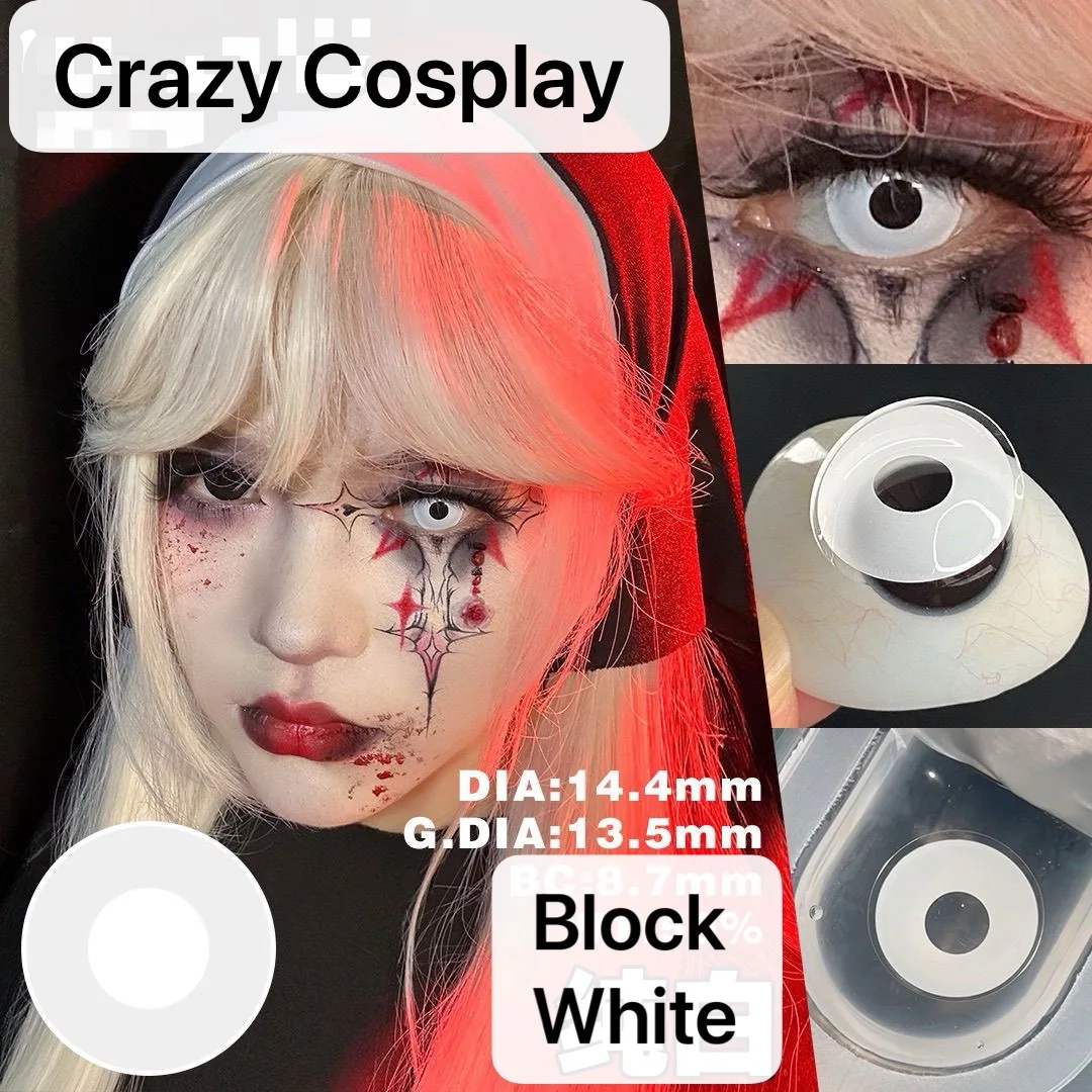 Lentes de Contacto VISUASHOW Mesh White Block Anime, Lentes de Color de Uso Anual, Miopía -1.00 a -8.00, Lentes de Belleza para Ojos, Maquillaje Cosplay