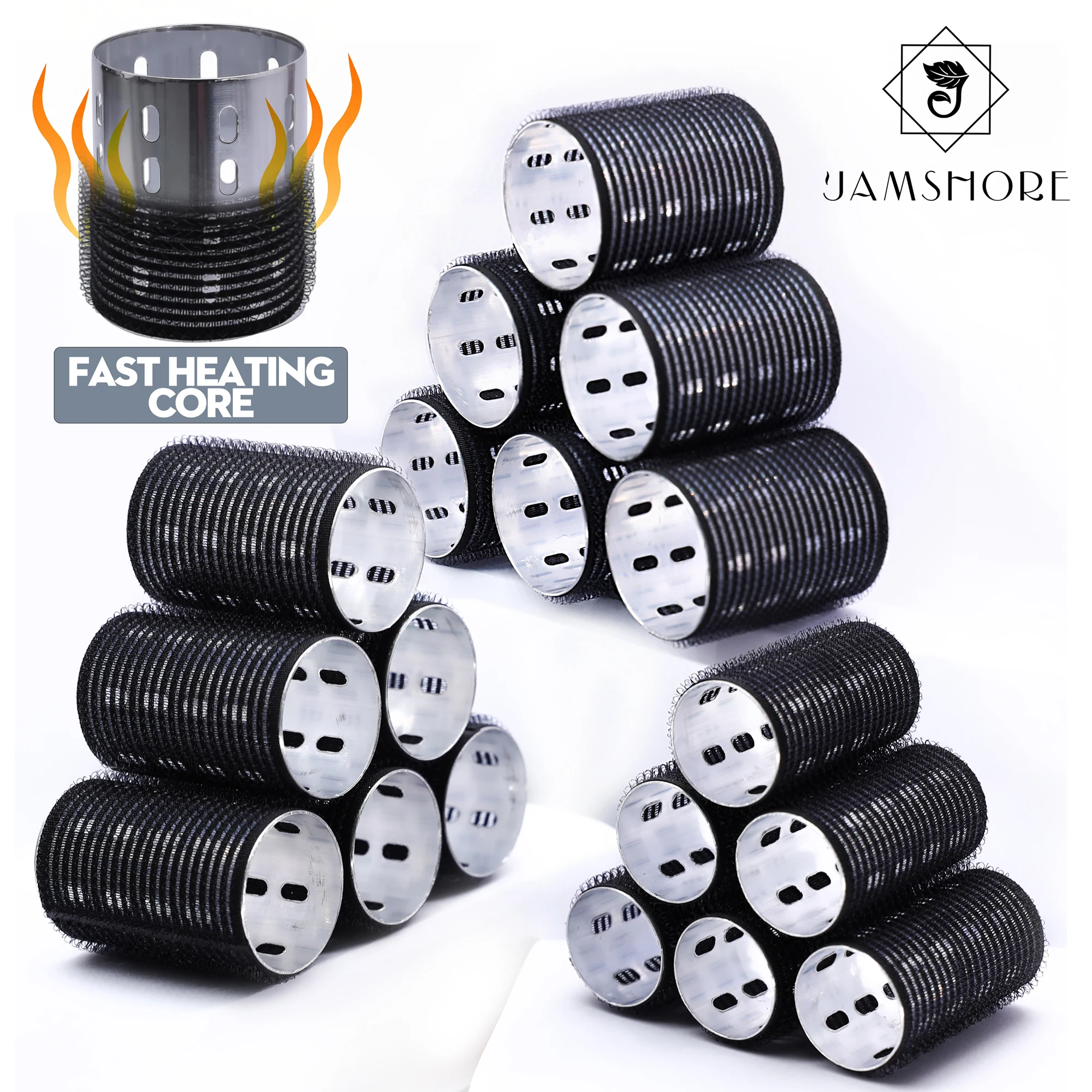 6pcs/set Aluminum Core Hair Rollers Fast Heat Self-Grip Light Thermal Ceramic Volume Styling Round Barrel Curler Black 60mm 1948