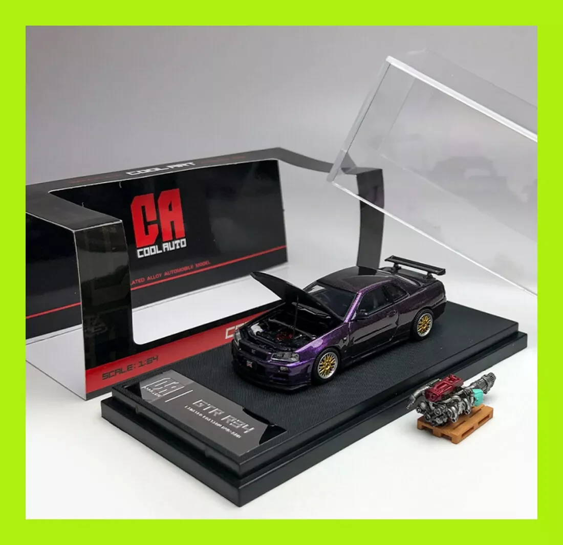 Skyline GT-R (R34) + двигатель фиолетового цвета масштаб 1:64 от COOLART Car Collection Limited Edition, хобби-игрушки