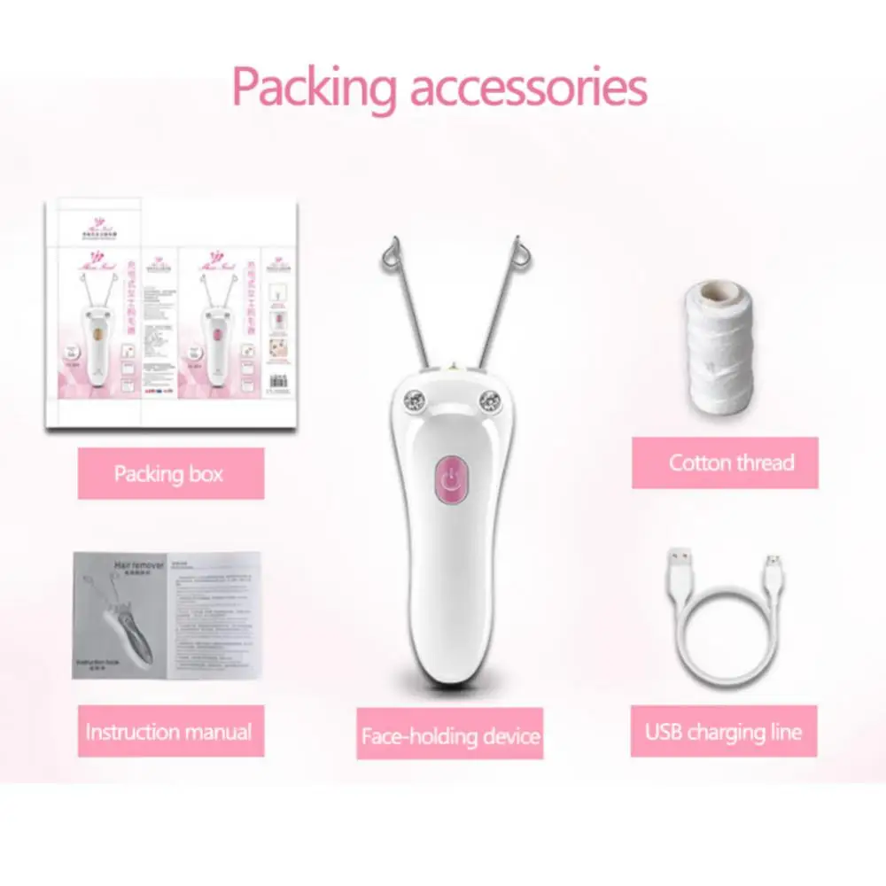 Mini depiladora eléctrica de hilo de algodón para mujer, dispositivo de corte de pelo Facial y corporal, USB, para cuello, labio, Barbilla, brazo y pierna