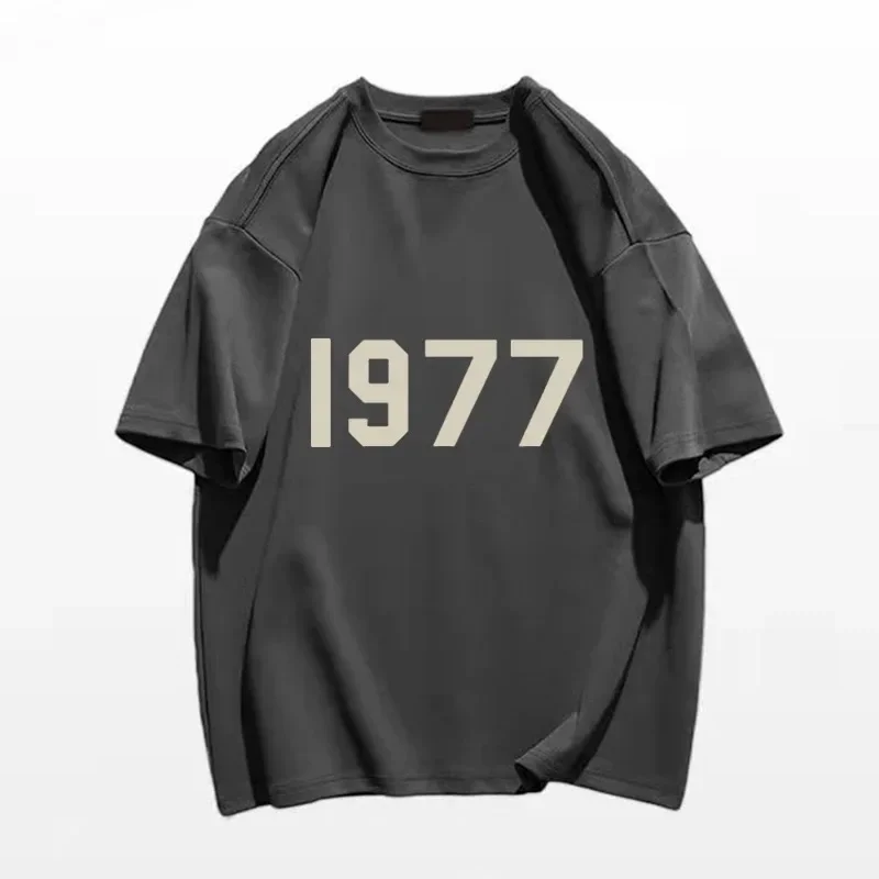 Korea Luxury Brand Cotton Printing Shirts 1977 Mens Womens Child Trend Streetwear Short Sleeve Fashion Crew Neck Shirt Boy Girl