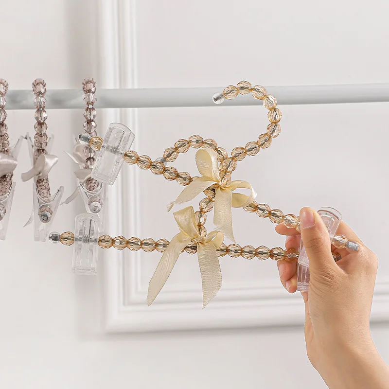 2Pcs Pet Doll Adult Clothes Pearl Hanger Beaded Bow Clothes Hangers Kids Dress Closet Wardrobe StorageOrganizer Dry Rack Storage