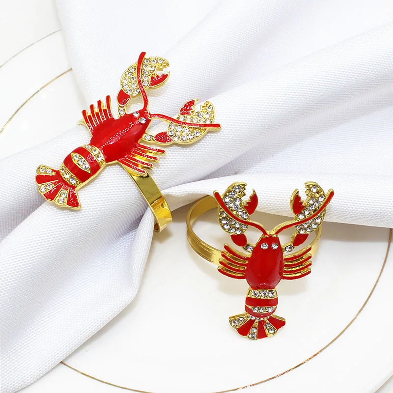 10pcs/lot Hot Sale Red Crayfish Napkin Ring Gold Mouth Cloth Western Restaurant Table Decoration Napkin Ring