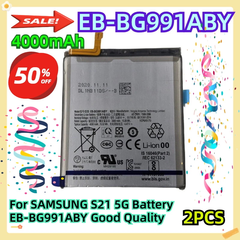 

For SAMSUNG S21 5G Battery EB-BG991ABY 4000mAh Good Quality 2pcs