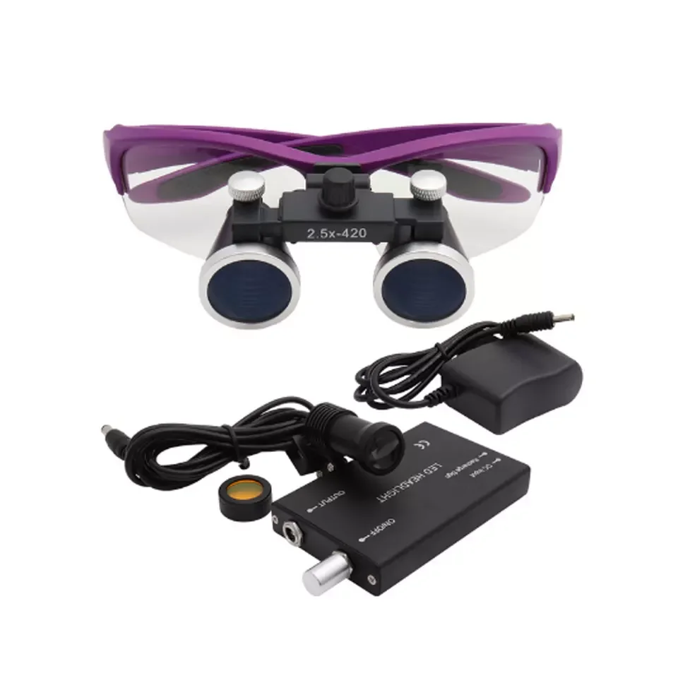 Dental portable Magnification Binocular 2.5/3.5x420 Headlight Headlamp 5W Set Metal box us ed for Dental Lab Medical Loupes