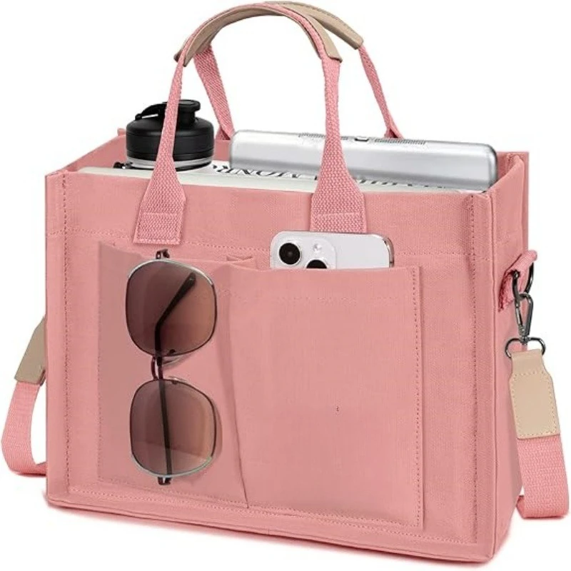 Women Large Canvas Tote Bag with Pockets Laptop Shoulder Crossbody Bag Daily Work Handbag