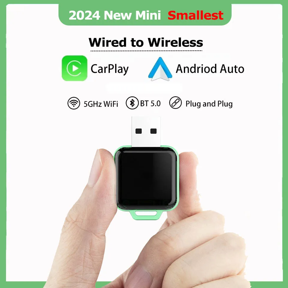 

New Wired to Wireless Carplay and Android Auto AI Box 2 in 1 Mini Adapter Plug and Play Dongle Quick Connect for Volkswagen KIA