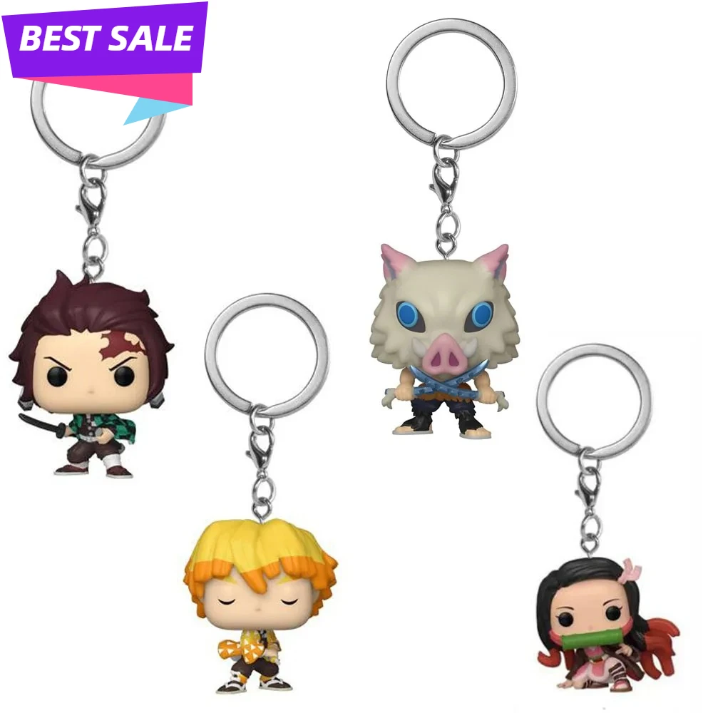 Chaveiro de bolso Nezuko Tanjirou Zenitsu Inosuke Chaveiro Bonito Figura de Ação de Vinil Brinquedos