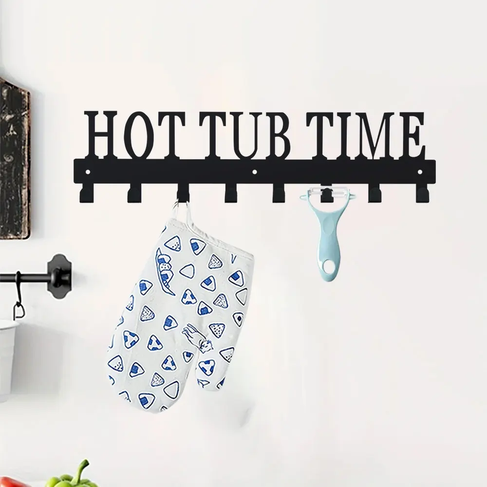 Black Wall Mounted Towel Rack with 8 Hooks | for Towels, Cloaks, Coats, Hot Tubs, Outdoor, Hotel, Spa [8 Hooks Towel Rack] 1pc
