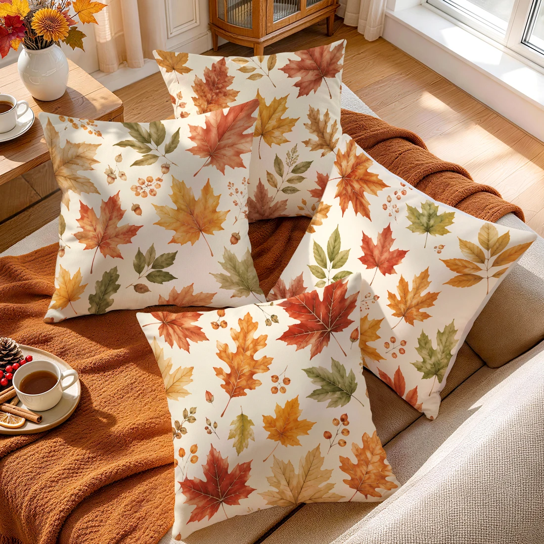 Watercolor Maple Leaf Cushions Pillowcase Polyester Cushion Cover Throw Pillow Pillowcover Home Car Sofa Decor