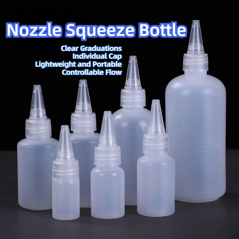 Translucent Pointy-Tip Plastic Liquid Squeeze Dispenser Bottle with Pigment Ink for Sauces