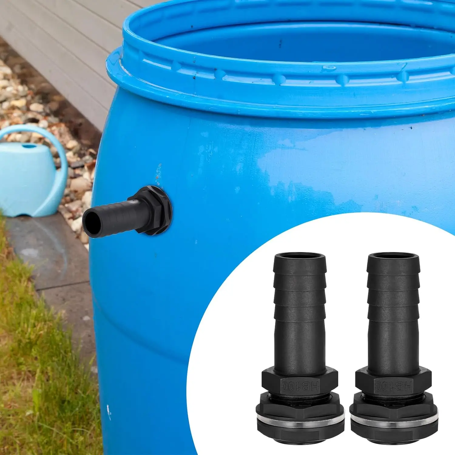 2 Piece-Mounted Rainwater Barrel Overflow Connector 25mm Barbed Pipe Fitting｜Adaptation 1 Inch BSP Thread｜Includes Anti-Leakage
