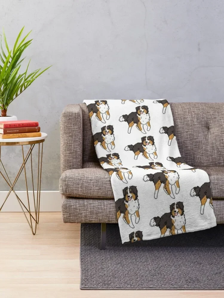 Australian shepherd face cute illustration - black tricolor australian shepherd Throw Blanket Picnic Blankets