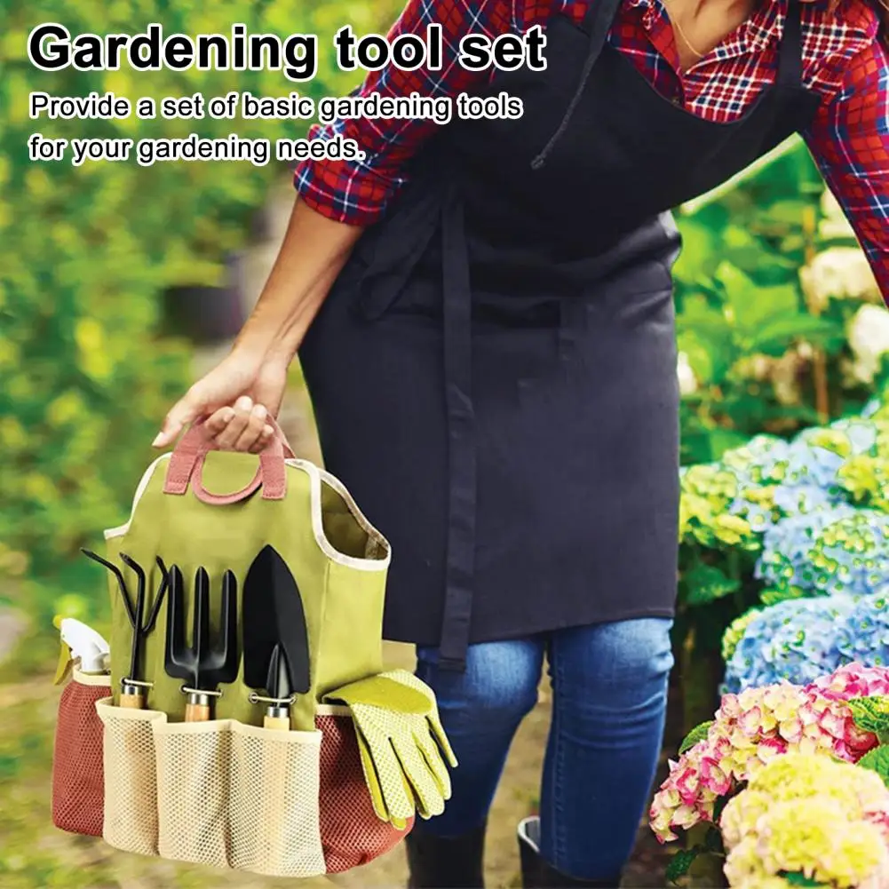 Herramientas de excavación eficientes, juego de herramientas de jardín, juego de herramientas de jardinería de acero al carbono duradero con bolsa de almacenamiento con mango de madera, Ideal para el hogar