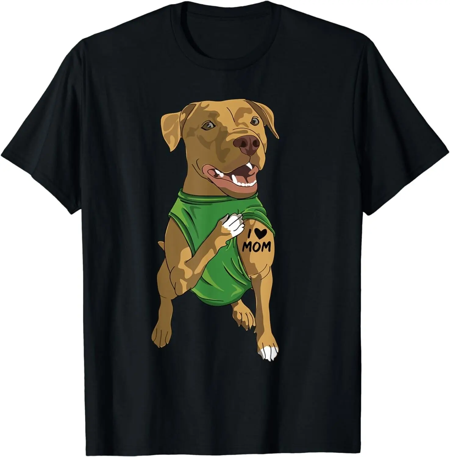 Cute Pitbull Dog Tattoo I Love Mom Pitbull Dog Lover Gift Men and Women's Gender T-shirt