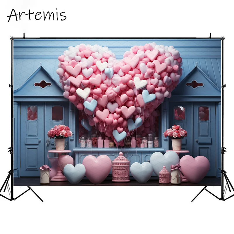 Valentine's Day Backdrop Romantic Love Story Pink Love Candy Shop Rose Children's Birthday Portrait Background Photo Studio