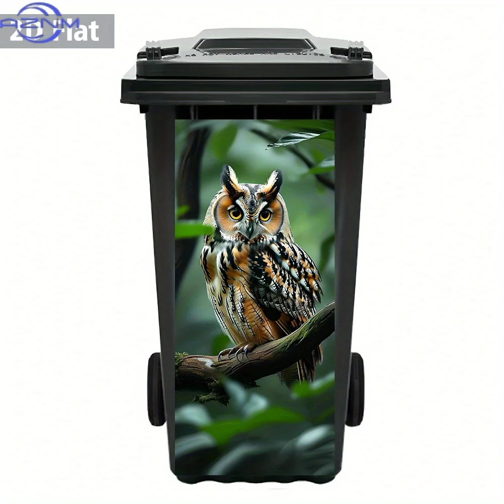 PVC Sticker of a 2D Flat Mysterious Owl for a Trash Can, Featuring Adhesive Backing, Waterproof Properties, And Easy Removal,