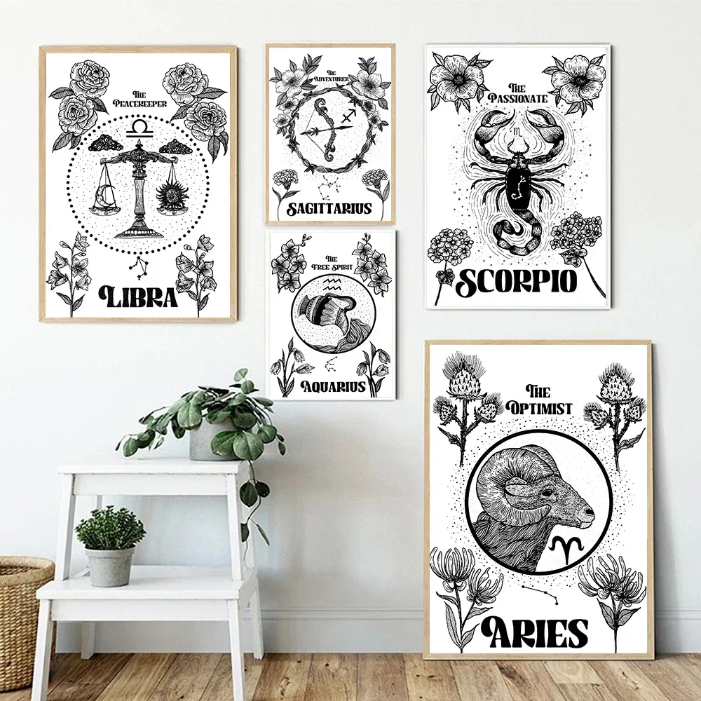 Zodiac Star Sign Wall Art Canvas Painting Astrology Posters Prints Boho Cancer Libra Gemini Constellation Living Room Home Decor