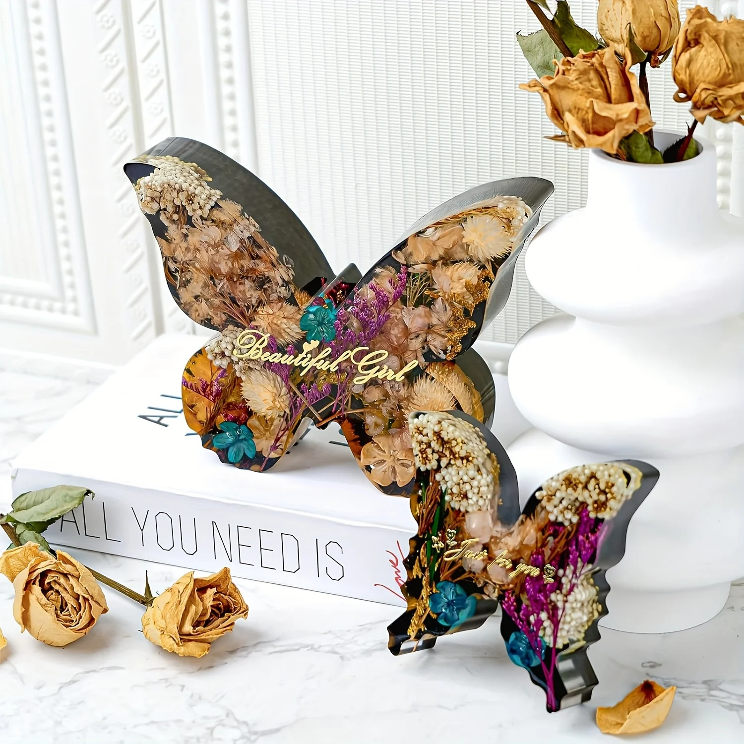 Two sizes of butterfly resin m - Flower Preservation Resin review and price