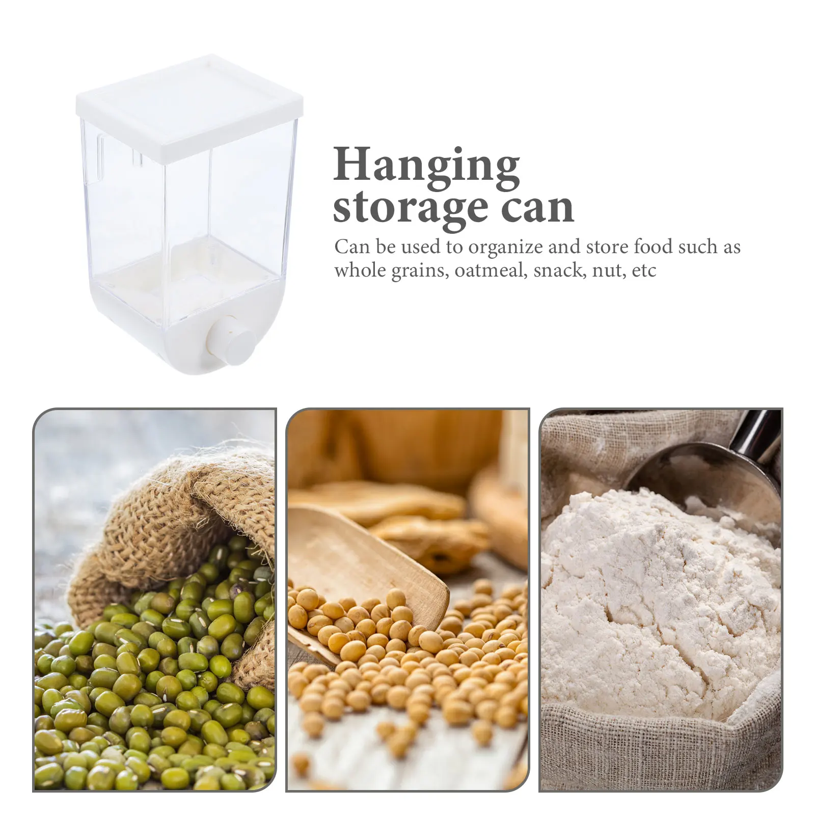 

White 1000ml Airtight Hanging Grain Storage Container Transparent Cereal Dispenser Plastic Box Dry Food Organizer