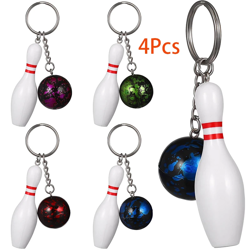 4Pcs Mini Bowling Pin Keychains Bowling Ball Charm Key Chain Sports Keyring for Team Giveaways Athletes Souvenir Favors Gifts