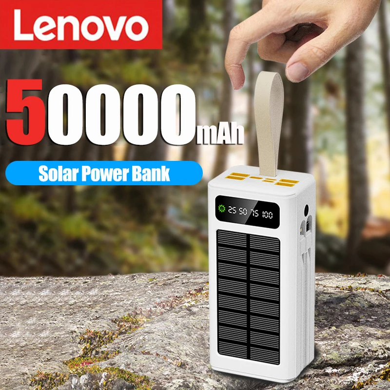 Xiaomi 50000mAh zagęszczony Bank energii słonecznej o dużej pojemności wbudowane kable zewnętrzne baterie LED Light Power Bank dla iPhone Lenovo