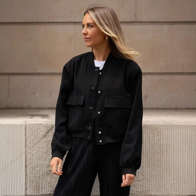 

Spring Autumn Hot-Selling 's Fashion Color European and American Style Stand Collar Large Pocket Women's Coat