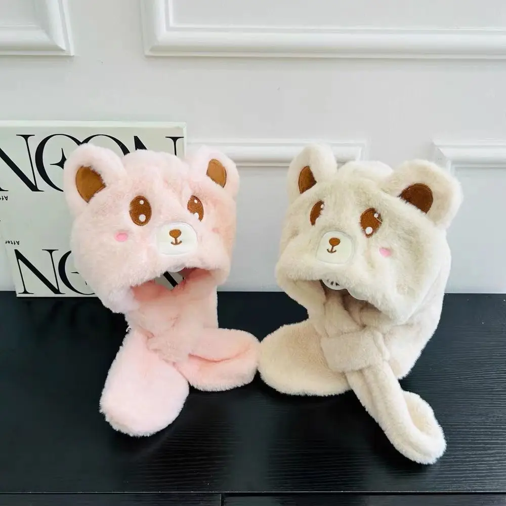 Fashion Winter Hat Thickened Windproof Integrated Hat Scarf Keep Warm Cartoon Bear Ear Beanie Hat Scarf Set for Children