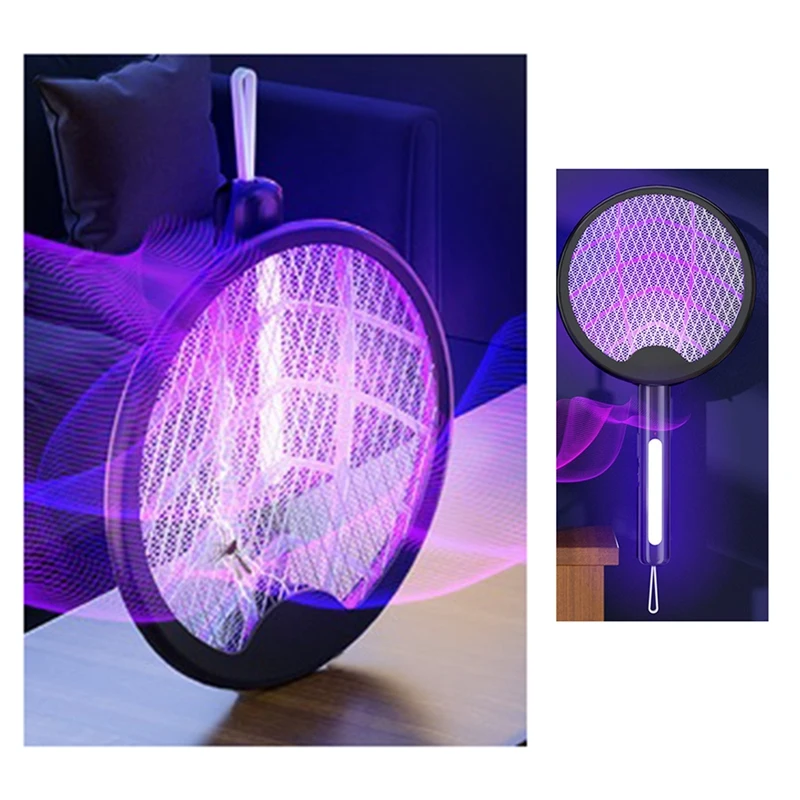 3000V Electric Mosquito Swatter With Lamp USB Rechargeable Foldable Bug Zapper Summer Fly Swatter