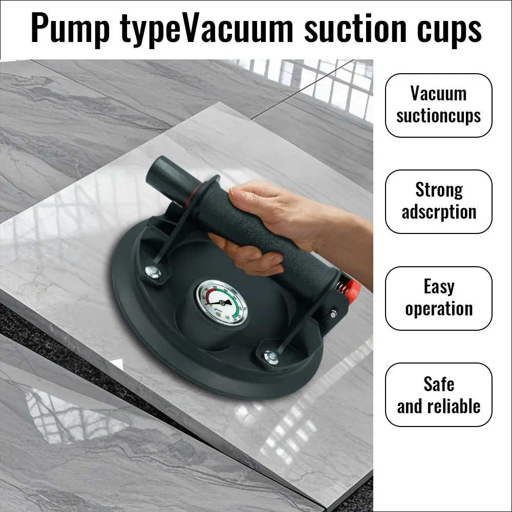 Ventosa a vácuo de 8 polegadas 250kg com medidor de pressão, espalhador a vácuo de sucção de telha cerâmica resistente, vidro de granito