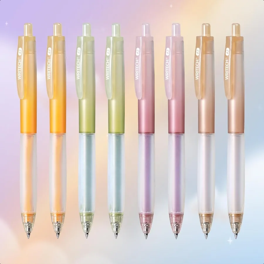 

Retractable Gel Ink Pens: 0.5mm BlackInk Aesthetic Gradient Color Barrel Soft Grip Fine Point Pen 8ct for Journaling Note Takin