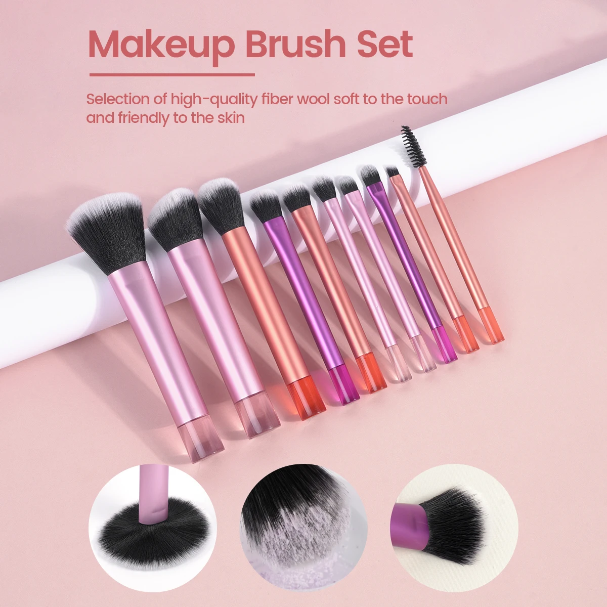 10PCS Professional Makeup Brush Set Foundation Concealer Eyeshadow Brush Blender for Liquid Soft Bristles Cosmetic Makeup Tools