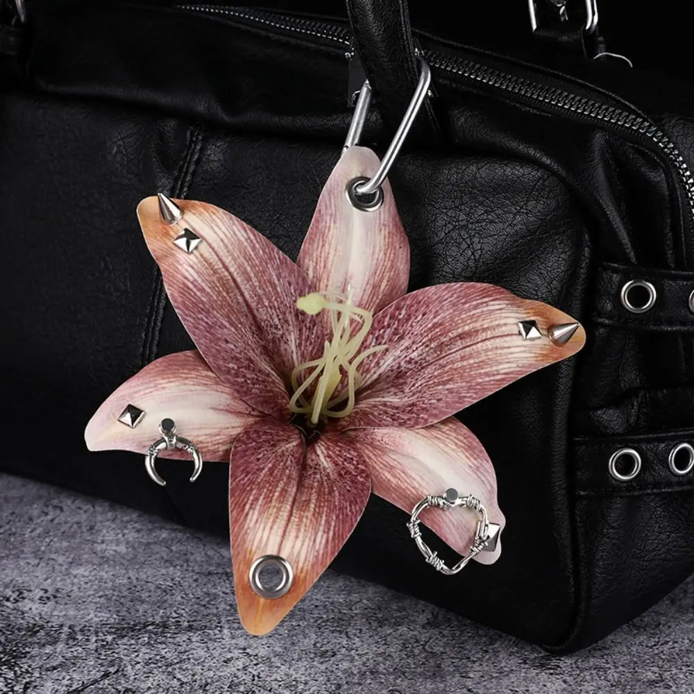 Simulation Flower Orchid Lily Keychain Backpack Decoration Handmade Drilling and Puncture Simulation Flower Keyring Colorful