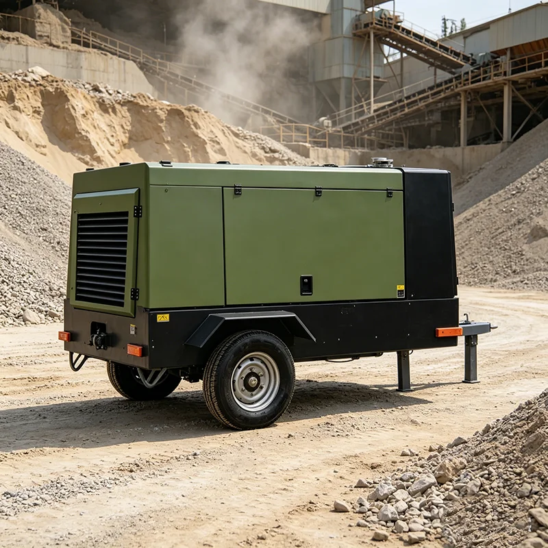 2-Wheel Portable 250cfm Diesel Engine Direct-Driven Rotary Screw Type Air Compressor 7bar/8bar Industrial Compressors