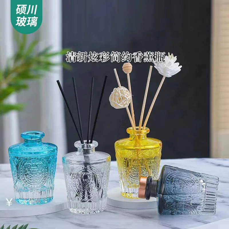 1PCS Nordic Colorful Rattan Sticks Volatile Bottle Aromatherapy Glass Empty Bottle Reed Diffuser Bottle For Aroma Oils