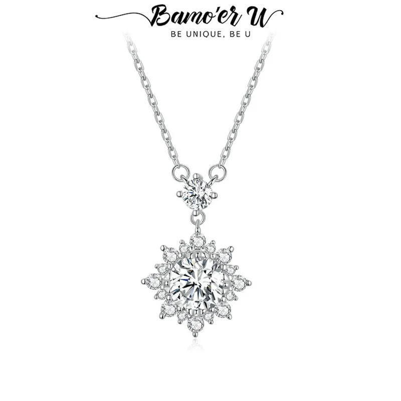 

Ожерелье Bamoer U 1CT с муассанитом в форме цветка, серебро 925 пробы, уникальный дизайн с цирконами по периметру, сертифицированное, для женщин, ювелирное изделие VVS1