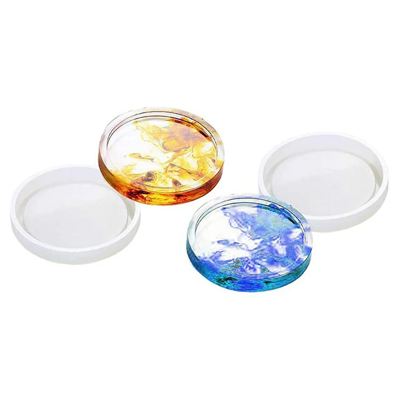 4 Pack Round Silicone Coaster Molds,Clear Epoxy Molds For Casting With Resin,Concrete,Cement And Polymer Clay