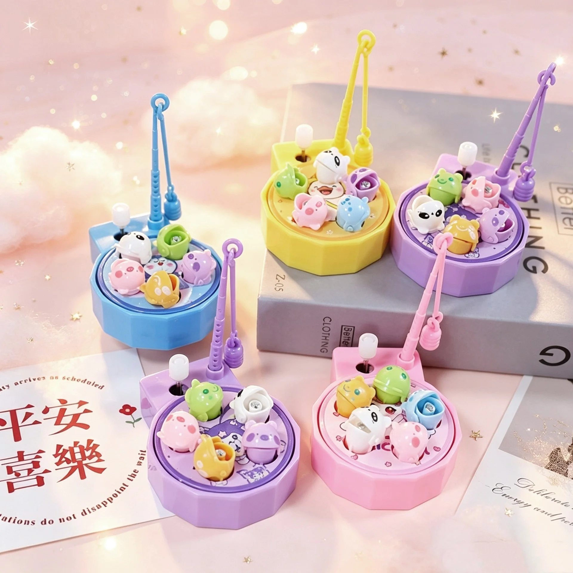 Mini Cartoon Fishing Toy Magnetic Fishing Rod Windup Chain Spinning Wheel Exercise Hand Eye Coordination Ability