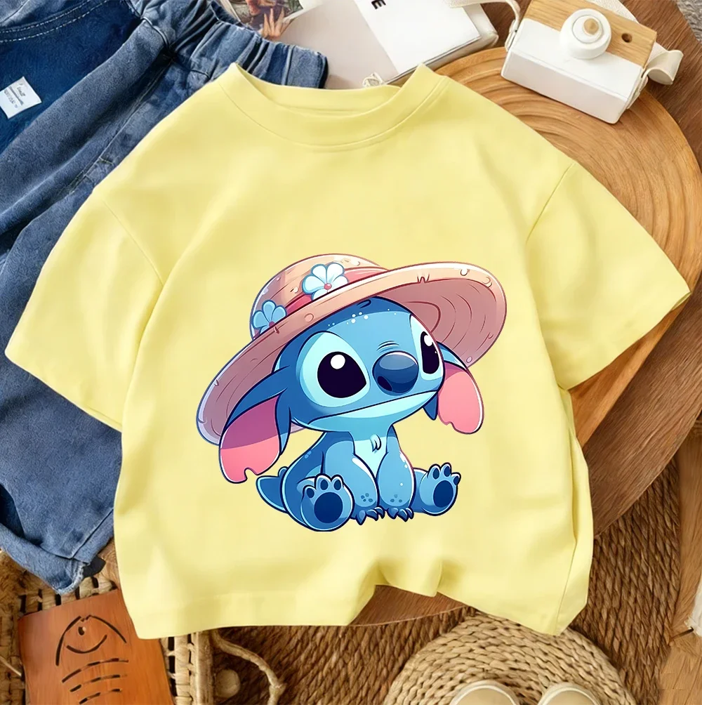 Casual Daily Children T Shirt Stitch Kawaii Cartoon Print Boys Girls Summer Fashion Street Outfit 3-14 Age