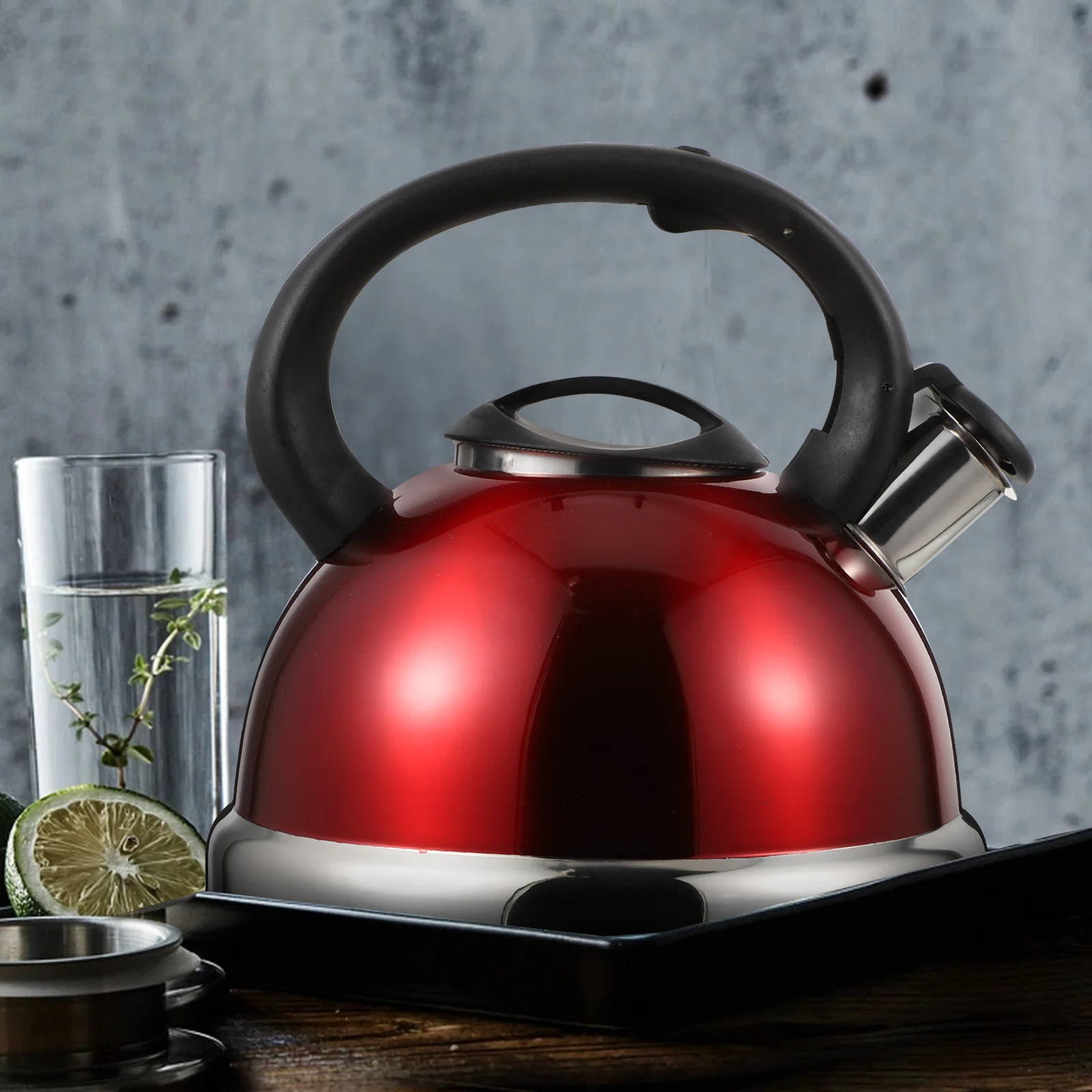 

1pc Stainless Steel Teapotheat-Insulated Handle Large Capacity Water Kettle Kitchen Stovetop Gas Cooker Boiling Pot Red