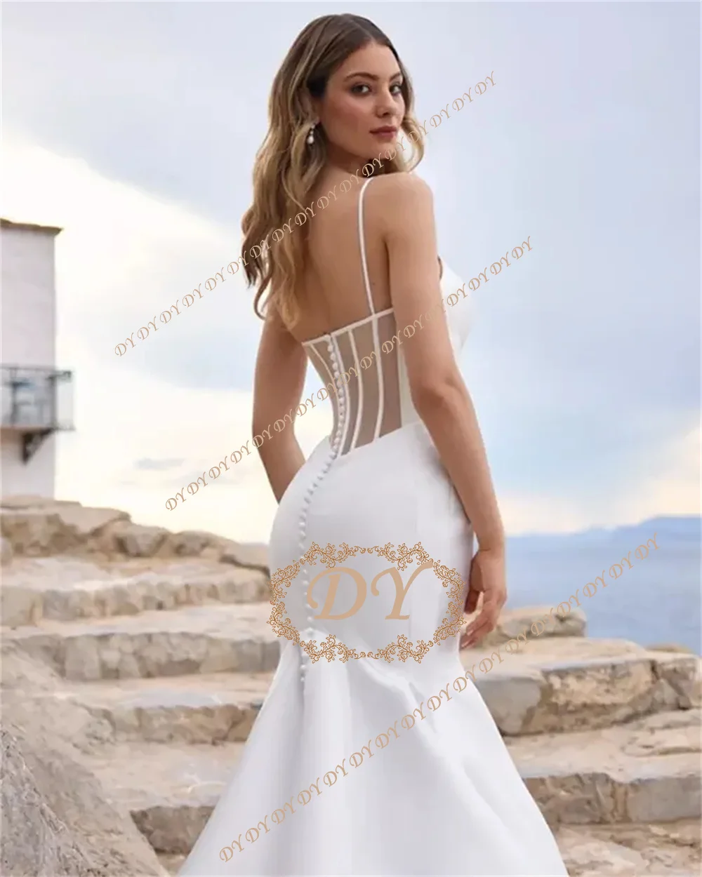 DY Vintage Satin Bridal Dress Court Train Mermaid Sweetheart Spaghetti Strap Customised Wedding Party Dress Vestidos De Novia