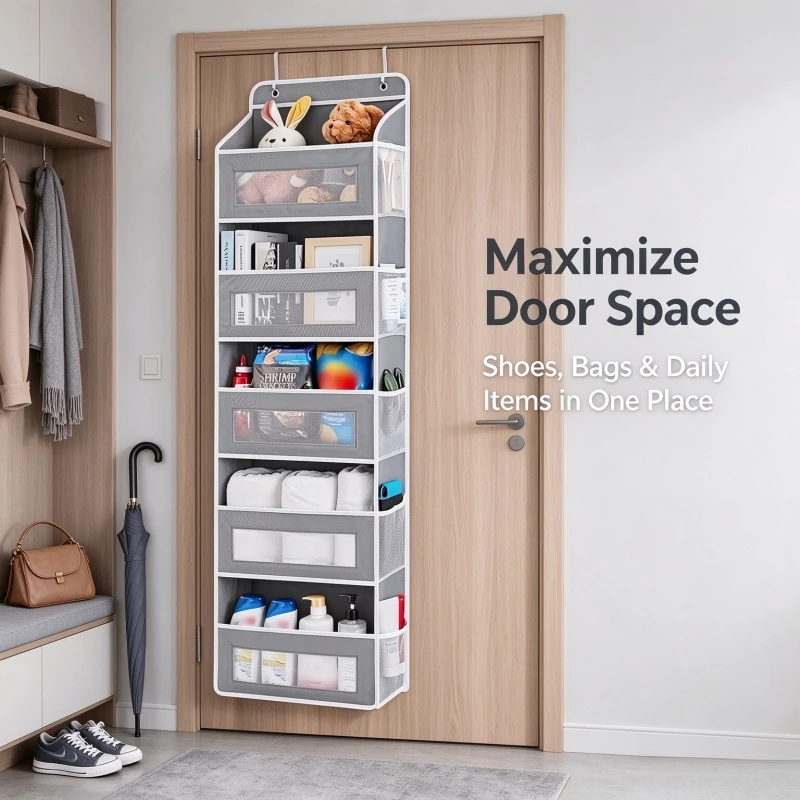 Stocking Stuffers 5-Shelf Over The Door Hanging Storage Organizer, Anti-Tilt Design with 5 Large Capacity Pockets for Bedroom
