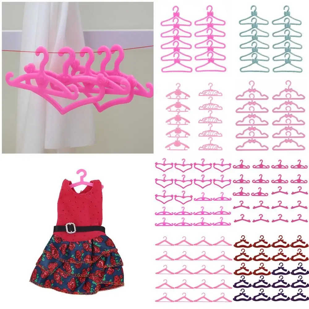 10/20PCS Pink Plastic Dress Holders Playing House Dollhouse Furniture 1:6 Scale Miniature Clothes Hangers  Accessories
