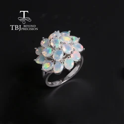 Luxury Opal silver ring flower design 925 sterling silver natural real gemstones quality jewelry for women party banquet gift