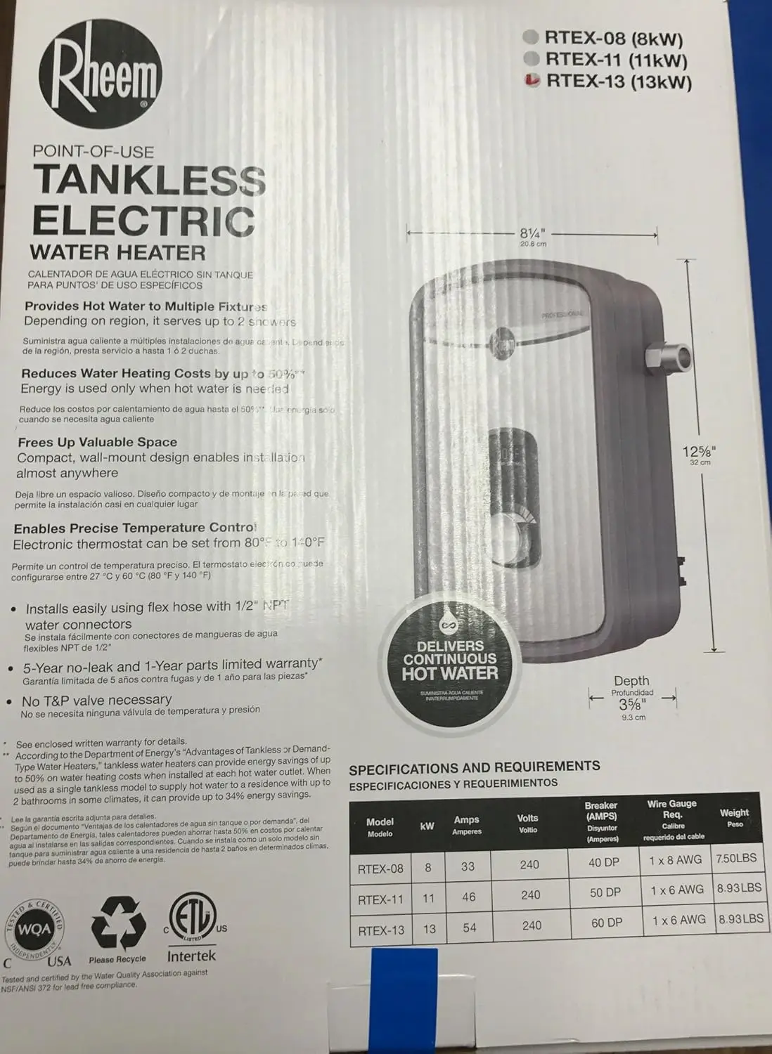 ห้องทําความร้อน 240V RTEX-13 เครื่องทําน้ําอุ่น Tankless ที่อยู่อาศัย สีเทา