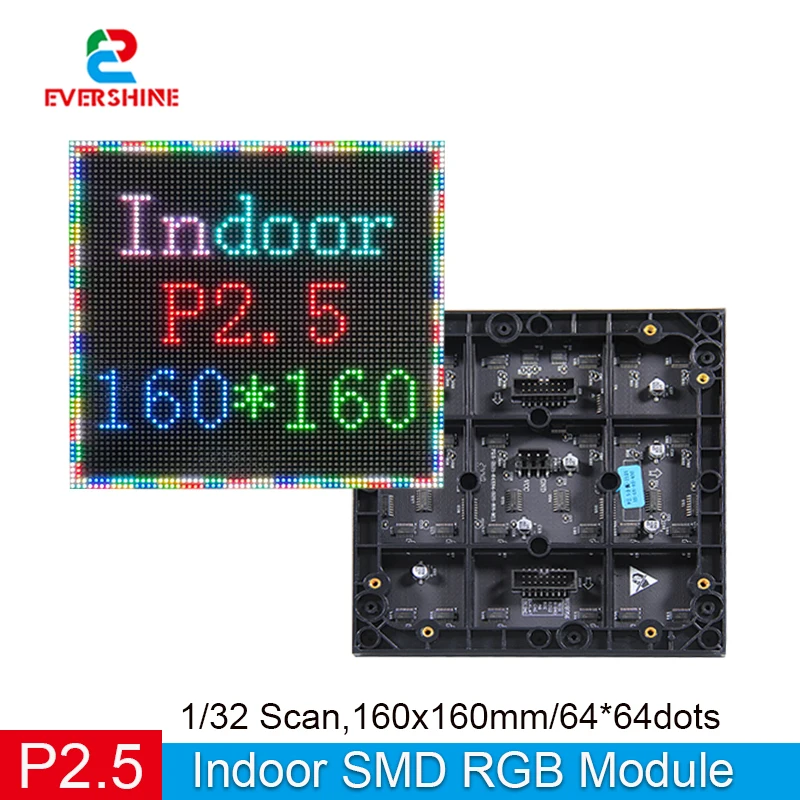P2.5 Indoor LED Module 160x160mm 64*64 Dots 1/32 Scan SMD RGB Full Color LED Display Panel For Advertising Screen Video Wall