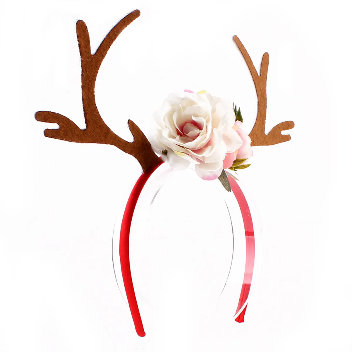 

Funny Christmas Reindeer Antler Headband with Flowers Size for Kids Women Party Costume Accessory